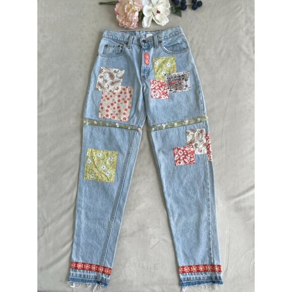 VTG Custom Patchwork LEVIS Jeans Angelina Vanelli Boho Embellishments Design - Picture 6 of 16